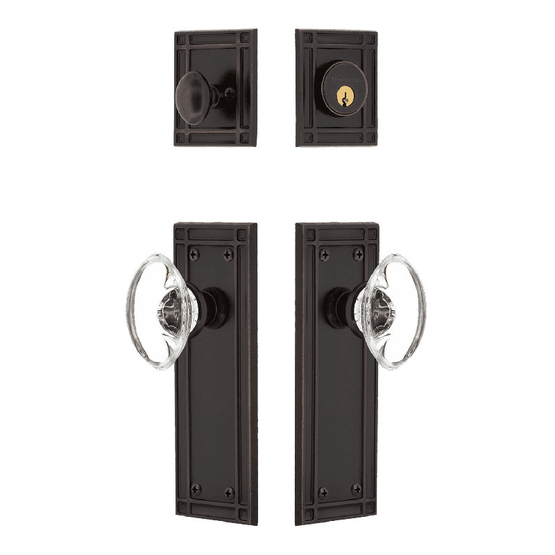 Nostalgic Warehouse Mission Entry Set with Oval Clear Crystal Knob, Timeless Bronze, 2.75