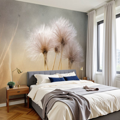 Papier peint adhésif pelez et collez, botanique, neutre, rustique, fleur, minimaliste, fleurs sauvages, murales, H 100 po x l 144 po, papier mural amovible en PVC, autocollant, pour le salon de la chambre, bureau à domicile
