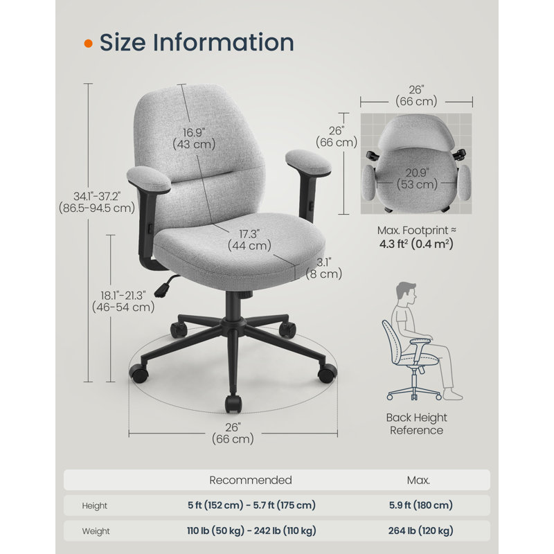 Takeisha Office Chair, Grey, Black
