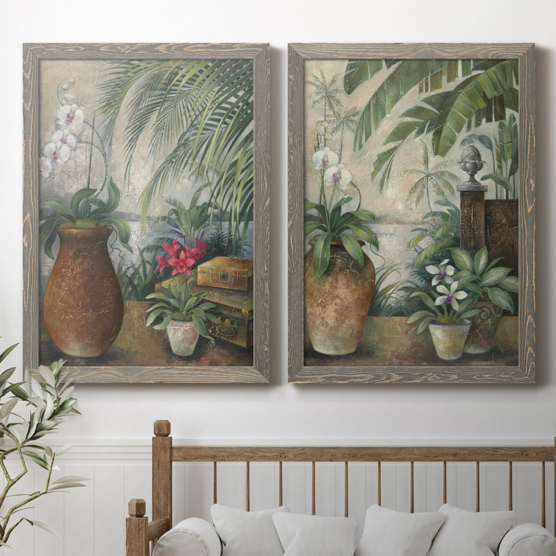 Orchidées au paradis I - ensemble de 2 reproductions d'art graphique, H 37,5 po x l 27,5 po x P 1 po, Toile avec cadre gris