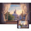 Papier peint adhésif auto-adhésif pour chambre à coucher de style château de conte de fées avec fenêtre au coucher du soleil-612893290