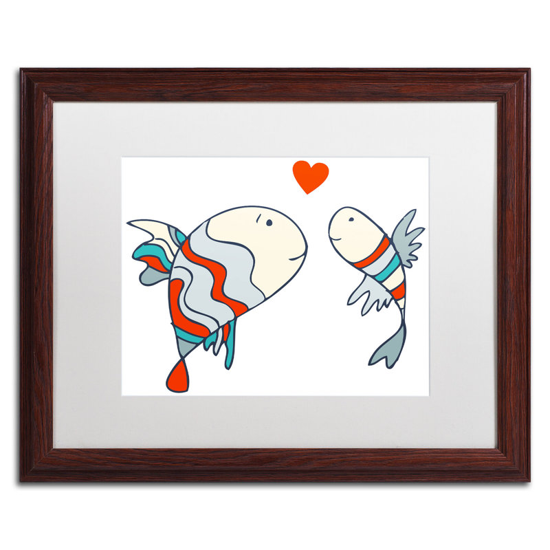 « two fish » par carla martell, art encadré, Blanc, H 16 po x l 20 po, Cadre brun
