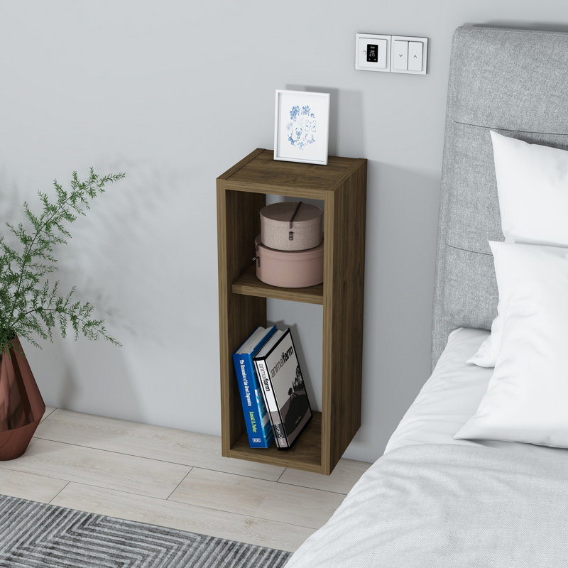Stylish Nightstand with Wall-Mount Option, Walnut Finish, 9.1 x 23.5 x 8.7 inches | 100% Chipboard Construction for Durability | Perfect for Bedrooms & Living Spaces, Space-Saving Design & Modern Aesthetic
