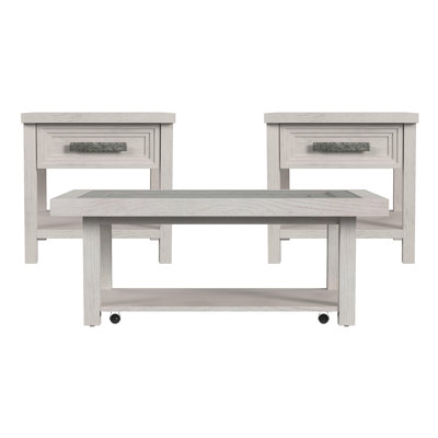 Raytcho 3PC Occasional Table Set In Antique White-Coffee Table & Two End Table