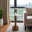 Elegant Glass-Top Wood Pedestal Side Table for  Living Room Accent - Sculptural Narrow End Table for Entryway Styling - 21", Brown & Clear