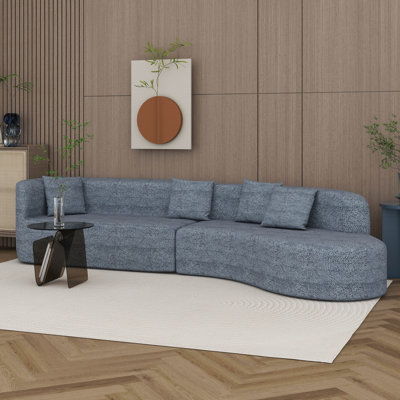 Canapé modulaire de 132 po avec design incurvé, canapé modulaire en chenille 2 pièces avec 4 coussins, grand canapé en éponge
