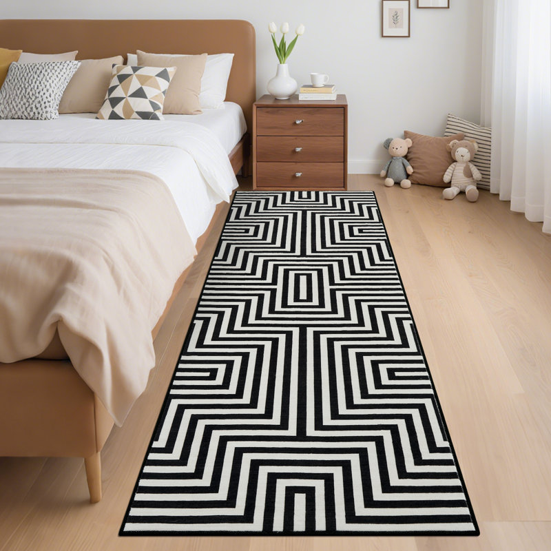 Modern Rug for Living Room Non-Slip Striped Accent Rug, Stain-Resistant Ultra-Thin Bedroom Carpet, Soft Low Pile Indoor Floor Mat for Kids Room, Nursery, Home Office