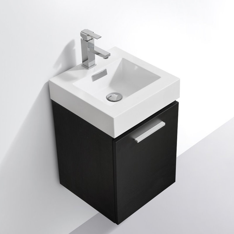 Ensemble de meuble-lavabo simple mural 16 po Royka, Bois noir
