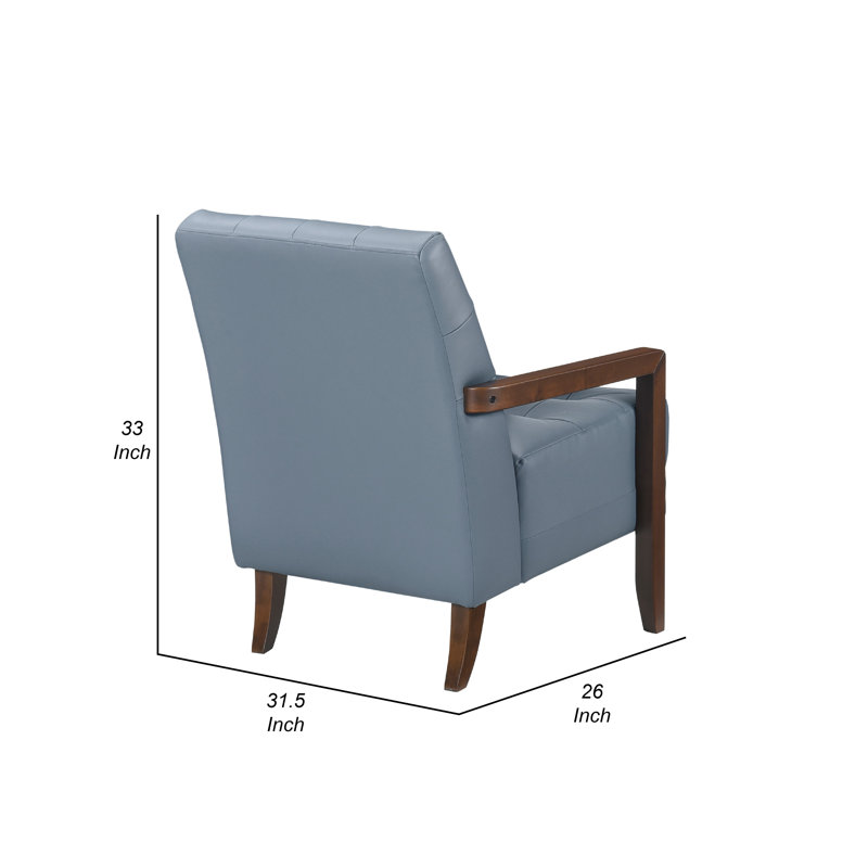 Fauteuil Lenie, cuir capitonné, bois de noyer, Bleu