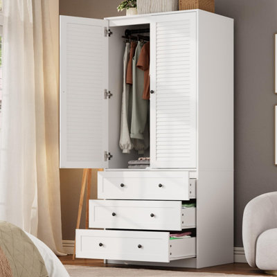 Armoire-penderie en bois 70 "avec tringle suspendue et 3 tiroirs 70" - Grande armoire de rangement pour chambre à coucher, style Art déco