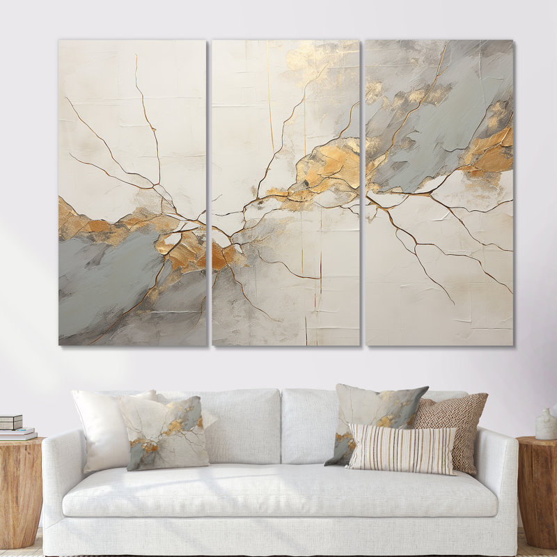 «Beige Gold Minimalisme Poteries I», ensemble d'art mural spirales abstraites, Toile tendue, H 28 po x l 36 po x P 1 po