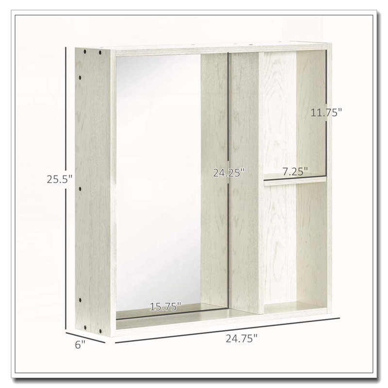 Armoire à pharmacie murale avec miroir, H 25,5 po x l 24,75 po x P 6 po