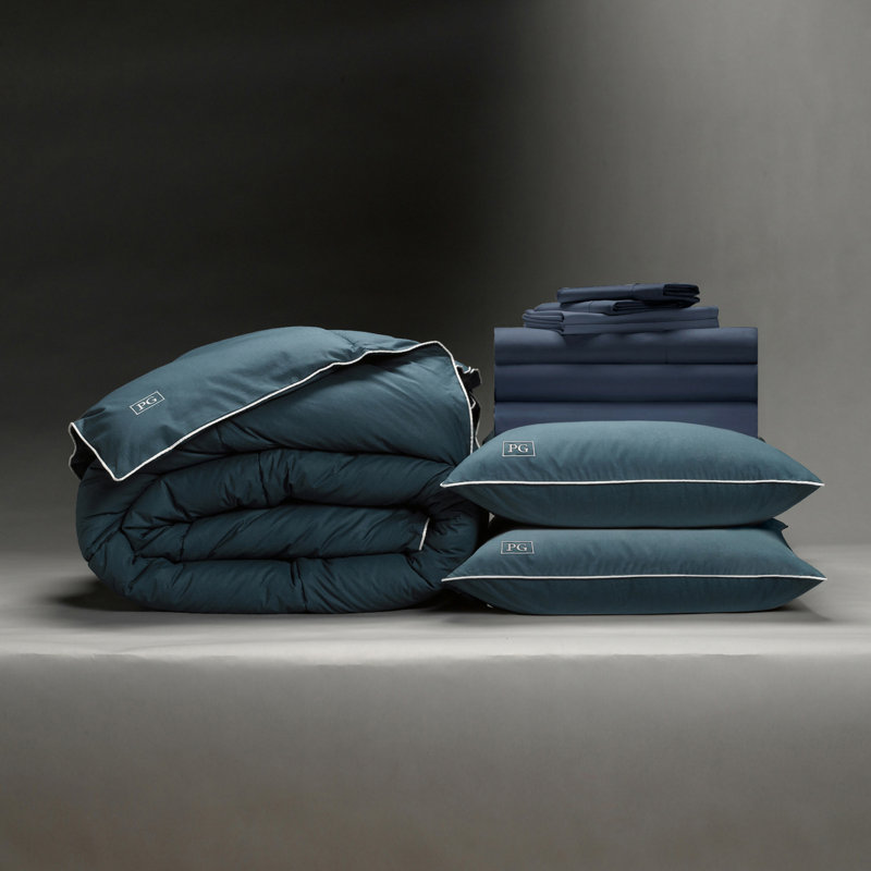 Ensemble d'édredon standard en coton 11 pièces, Édredon pour lit double + 10 pièces supplémenta, Bleu marine foncé