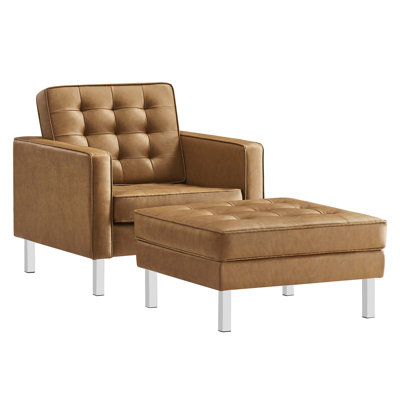 Modway Loft Tufted Vegan Leather Armchair and Ottoman Set by Modway