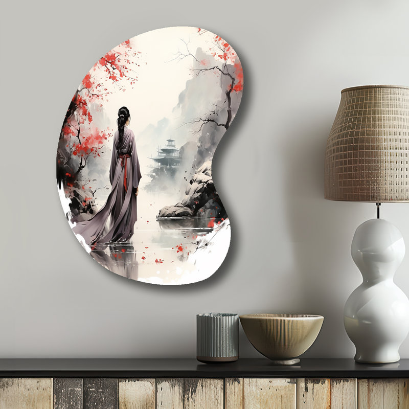 «Japon terre du Samouraï VI», art mural asymétrique en métal au Japon, forme libre rouge, H 31 po x l 22 po