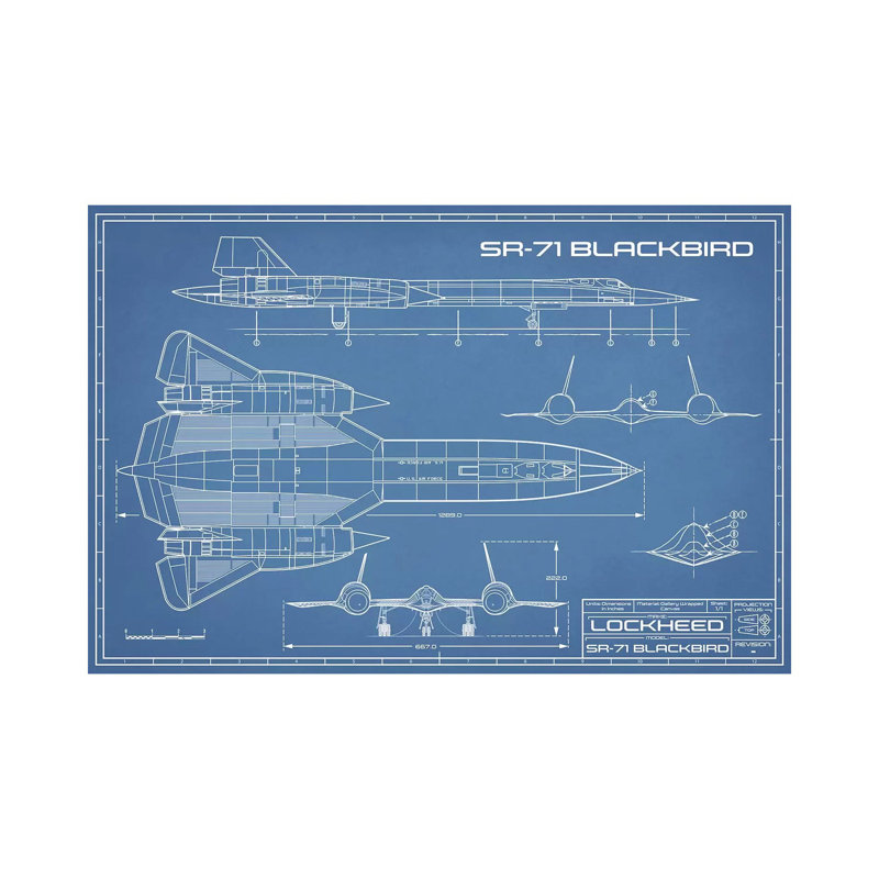 « SR-71 »-plan d’un avion d’espion-dessin imprimé, Pas de tapis, H 26 po x l 40 po x 1,5 po, Toile tendue