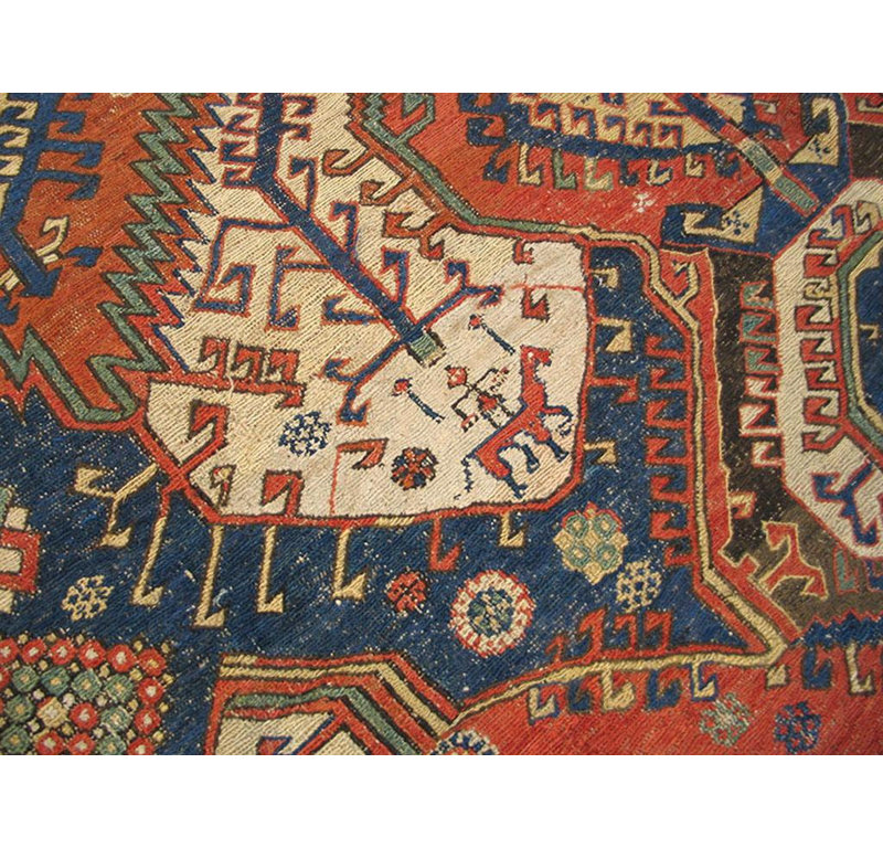 attractive Red Rust Color with Symmetric Design Antique Caucasian Sumak Rug