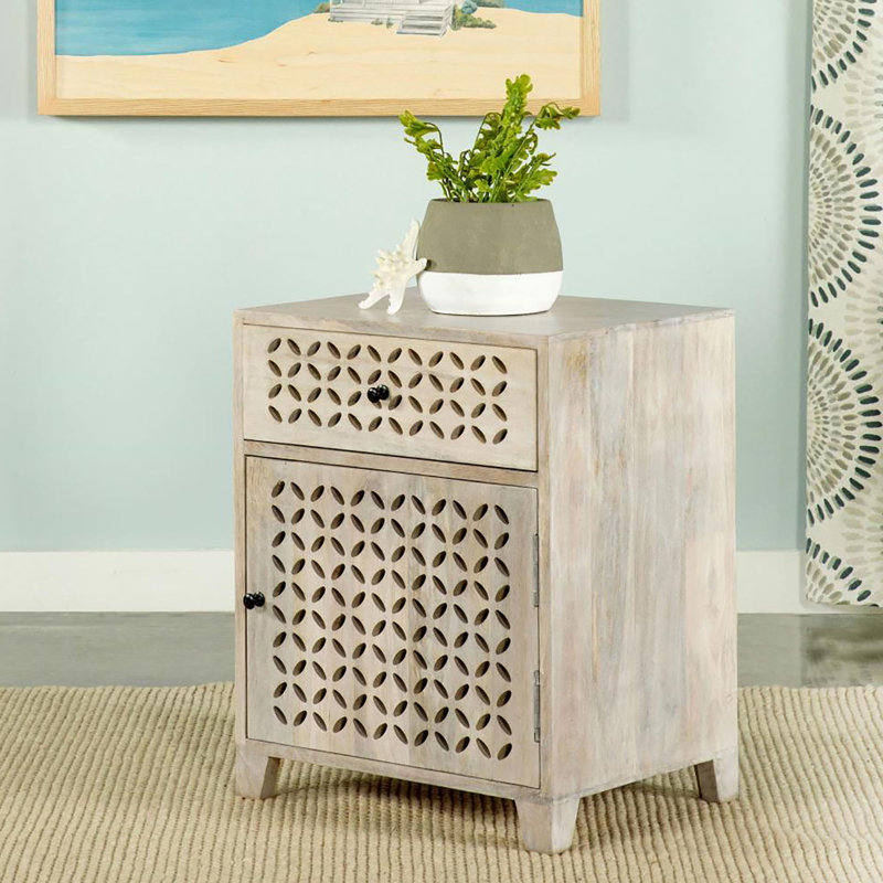 Armoire en bois de manguier avec tiroir au fini beige blanchi avec rangement pratique