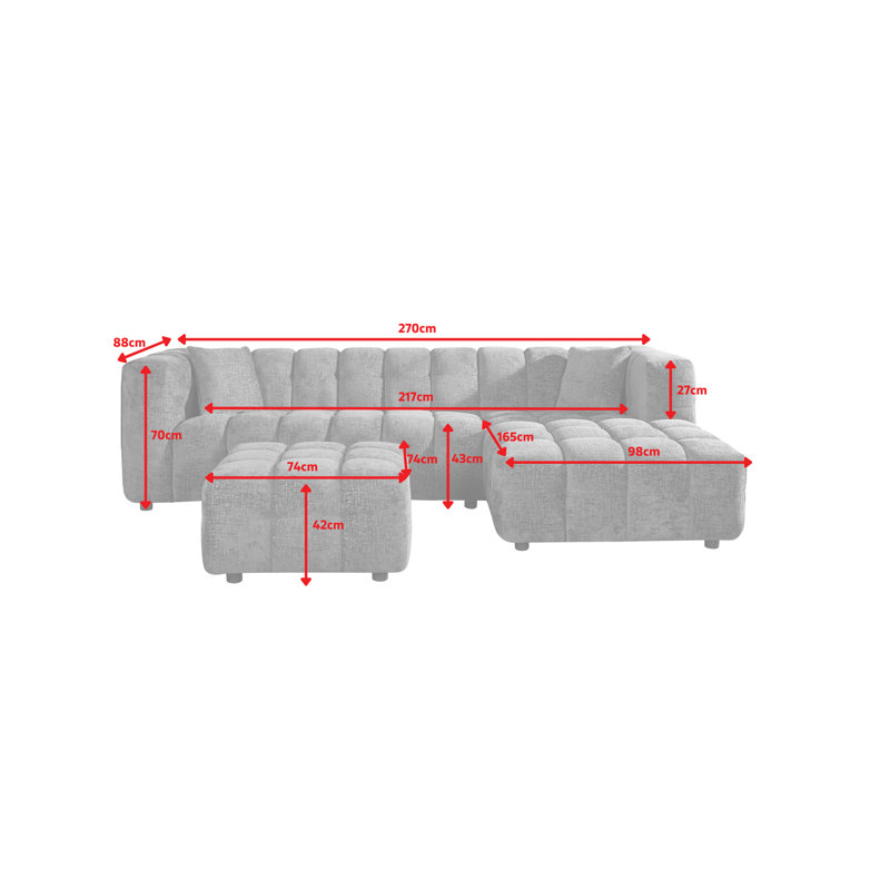 Amieleigh 5 Seater Corner Sofa , Right Hand Facing, Brown