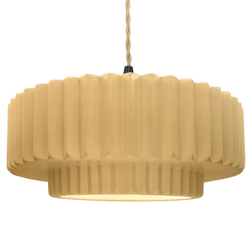 Luminaire suspendu tambour 1 lumière Gela - Cordon torsadé beige - DEL intégrée, H 6 po x l 16,25 po x P 16,25 po, Noir mat