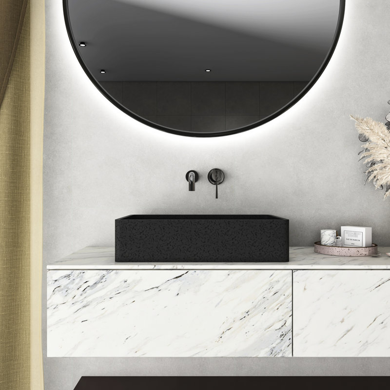Lavabo de salle de bain rectangulaire en béton gris foncé de 19,58 pouces, esthétique naturelle, finition unique, esthétique