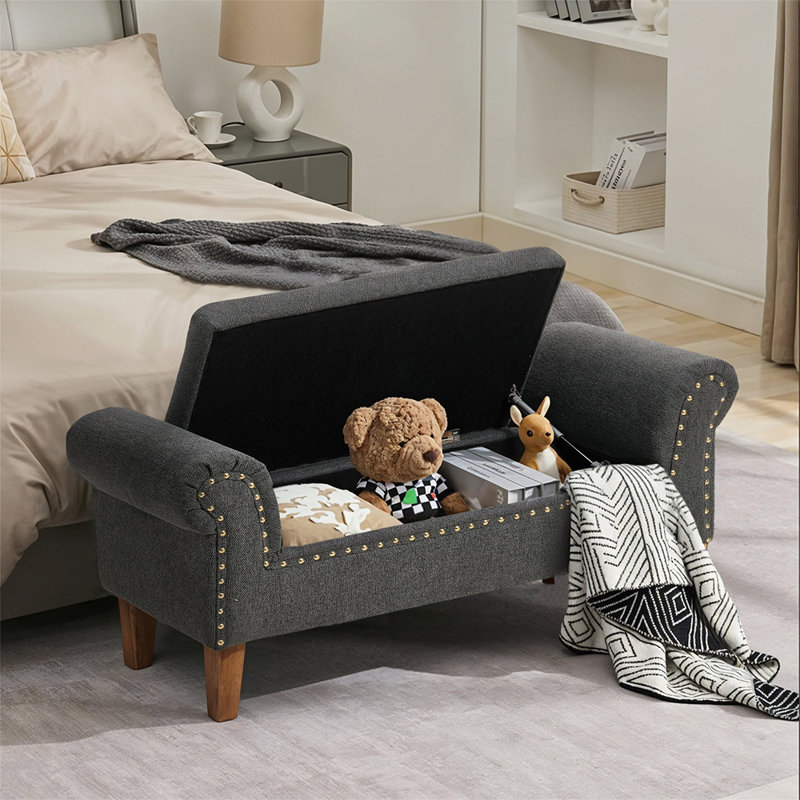 Upholstered Storage Bench, Grey