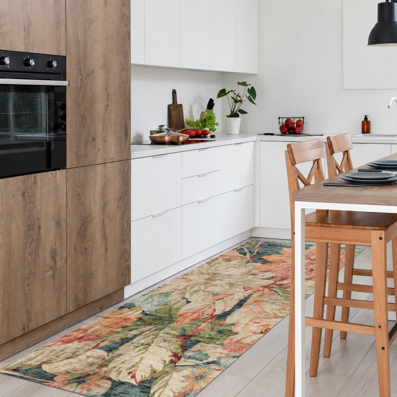 Emiliana Orange Cushioned Kitchen Mat, Rectangle 2' x 8'