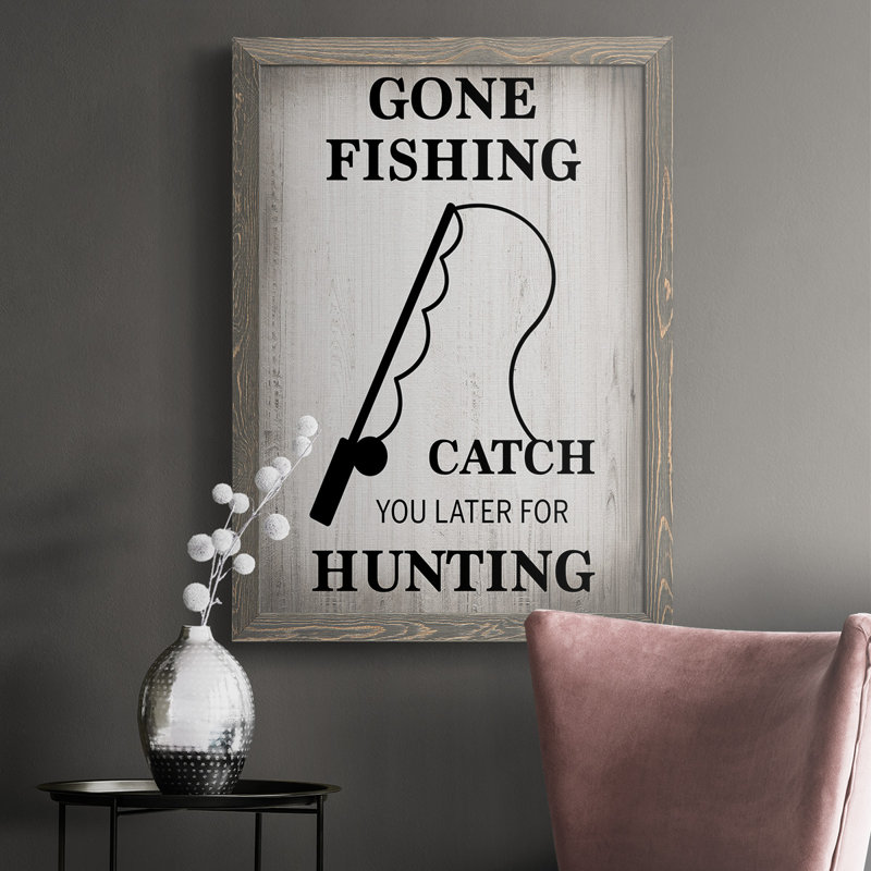 " Gone Fishing ", Gray, 37.5" H x 27.5" W x 1" D