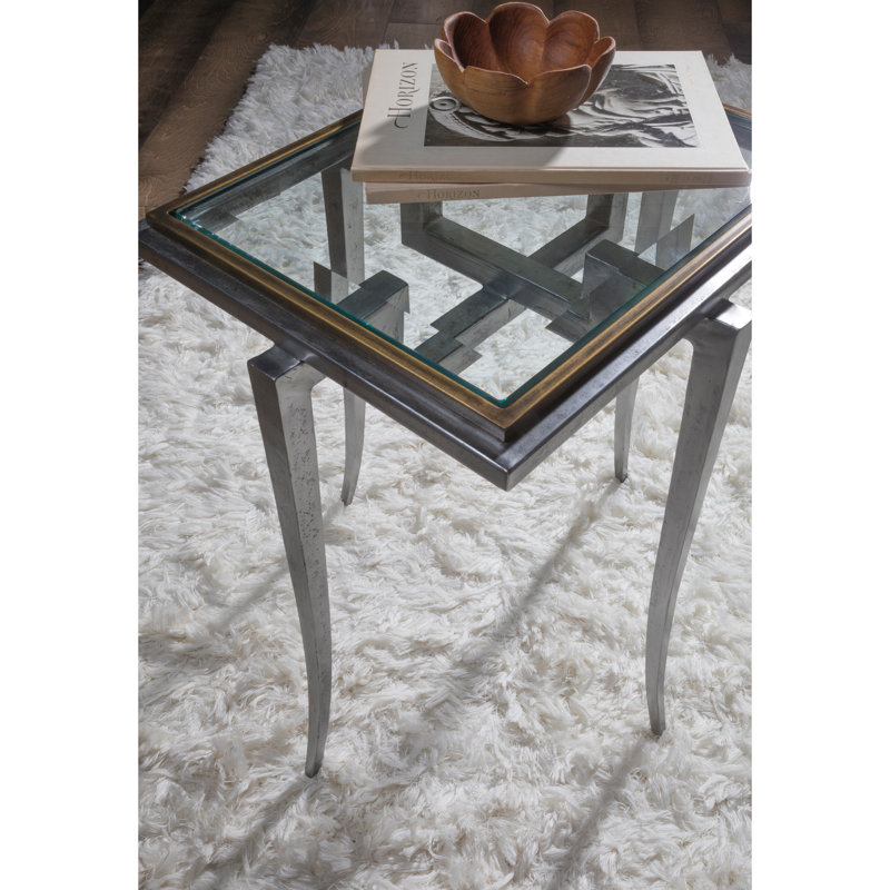 Huxley 24" Transitional Silver Rectangular Glass Spot Table