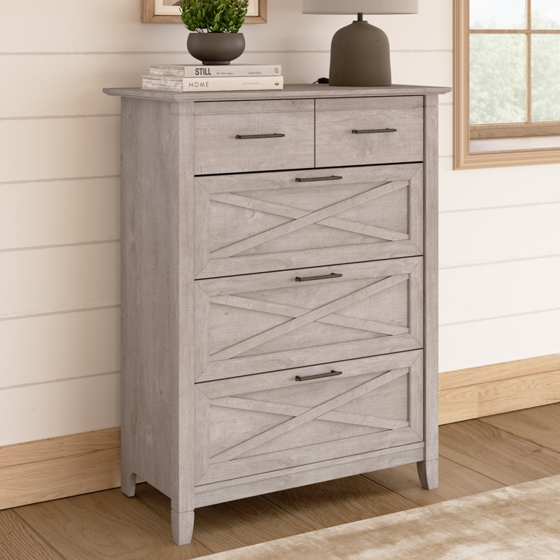 Commode 4 tiroirs, style campagnard, grande armoire de rangement, gris délavé, Grey
