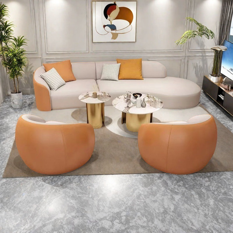 Ensemble de canapé de bureau Light Luxury, Orange, blanc cassé