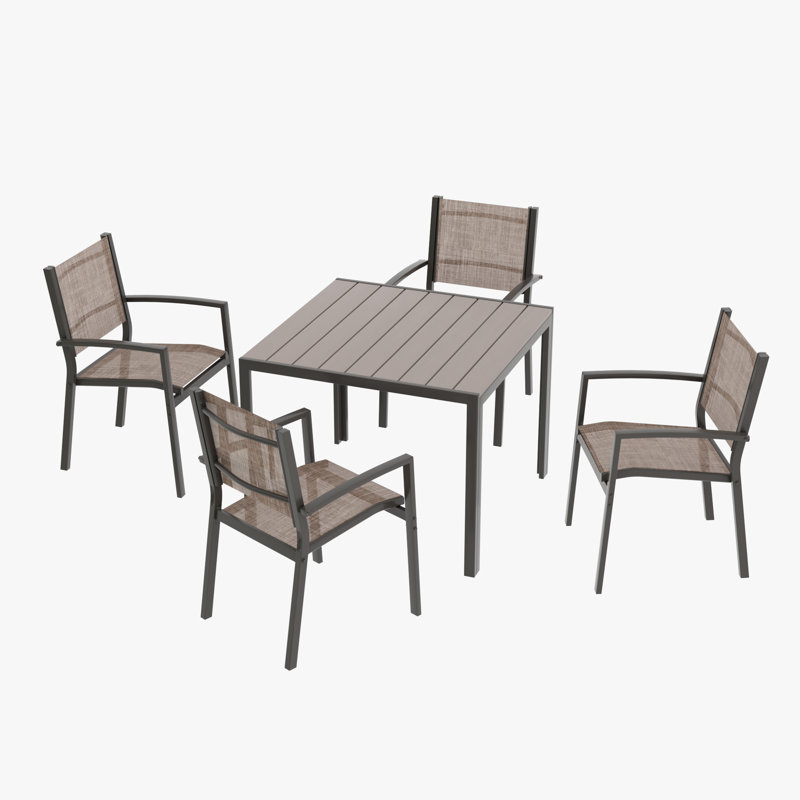 5-Piece Metal PVC-coated polyester Outdoor Dining Set - Ideal for Backyards, Gardens, and Outdoor Spaces, Taupe