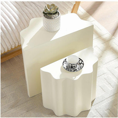 Ensemble de table d'appoint 2 pièces, table basse en fibre de verre Wavy Edges pour salon, chambre à coucher, table de bout moderne pour appartement