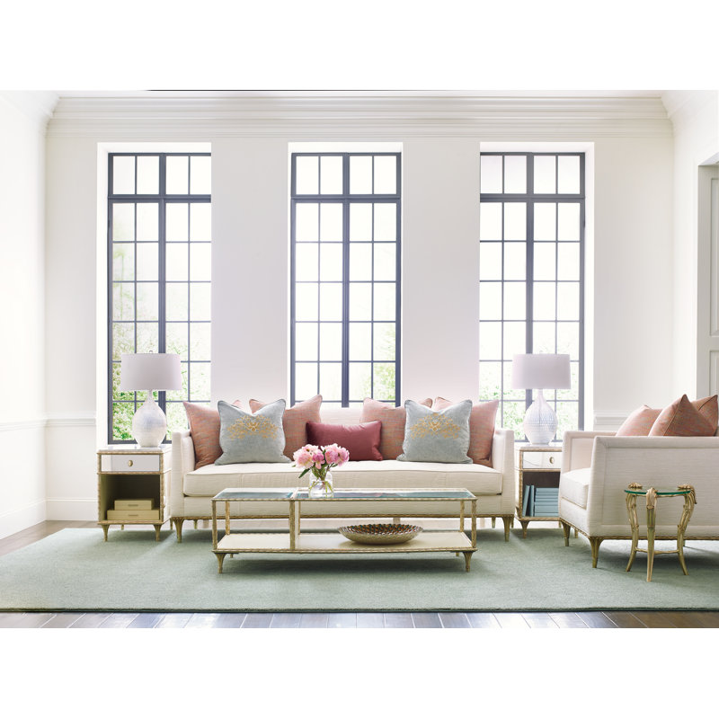 Aglow Gold & Crème Rectangular Wood-Glass Transitional Cocktail Table