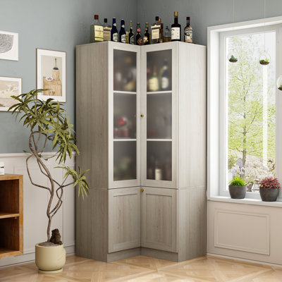 Corner Wine Bar Cabinet With Frosted Glass Door by Latitude Run