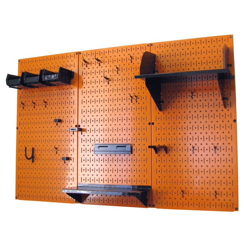 Ensemble de panneau perforé de rangement pour outils standard H 32 po x 48 po, Orange et noir