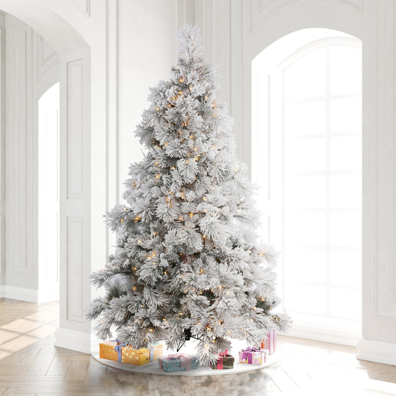 Arbre de Noël artificiel floqué Alberta, H 12 pi, DEL blanc chaud