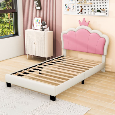 Upholstered Platform Bed with Crown-Shaped Headboard