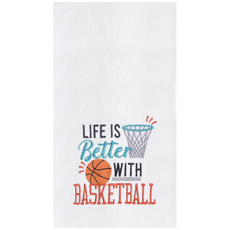 Life With Basketball Embroidered Cotton Flour Sack Kitchen Towel