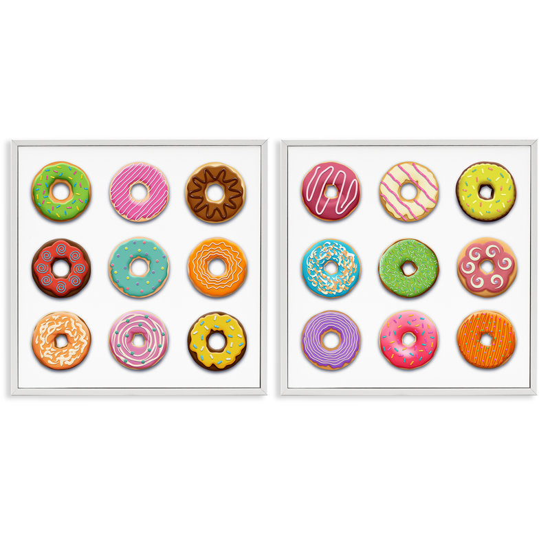 Bright & Fun Donuts 2pc Framed Giclee Set, design by Marcus Prime, 24" H x 24" W, Coastal White Framed Giclee