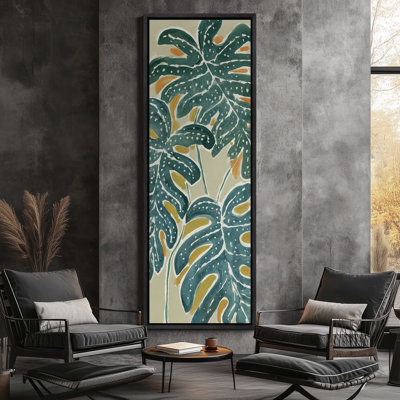 Monstera Leaf Botanical Green Wall Art on Neutral Background - Large Framed Canvas Master Bedroom Wall Art Print