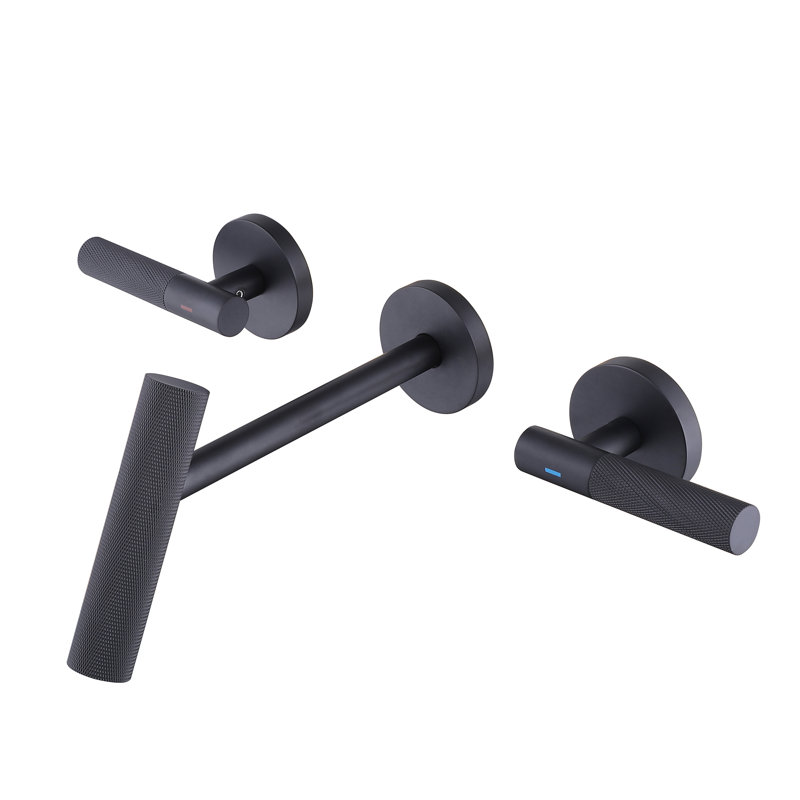 8.38" Solid Brass Dual Handle Wall Mounted Sink Faucet,Widespread 3 Holes Wall Faucet for Vanity Lavatory Sink, Matte Black