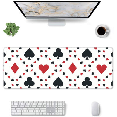 Poker Pattern Large Mouse Pad, Gaming Desk Mat, XXL Non-Slip Rubber Base Computer Pad with Durable Stitched Edges for Work and Play, 15.7 x 35.54 in