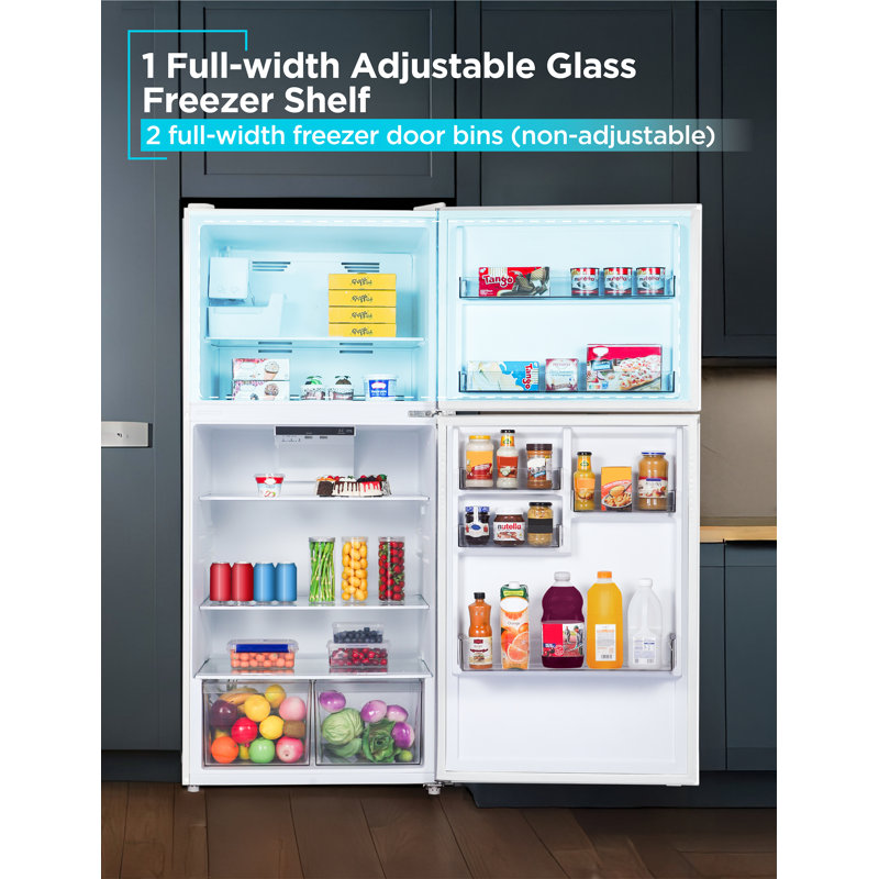 BLACK + DECKER 20.1 Cu. Ft. Top Mount Refrigerator with Ice Maker, 2-Door Refrigerator with Top Freezer, Freezer with Icemaker and Adjustable Temperature Control, BR2010JIMW, White
