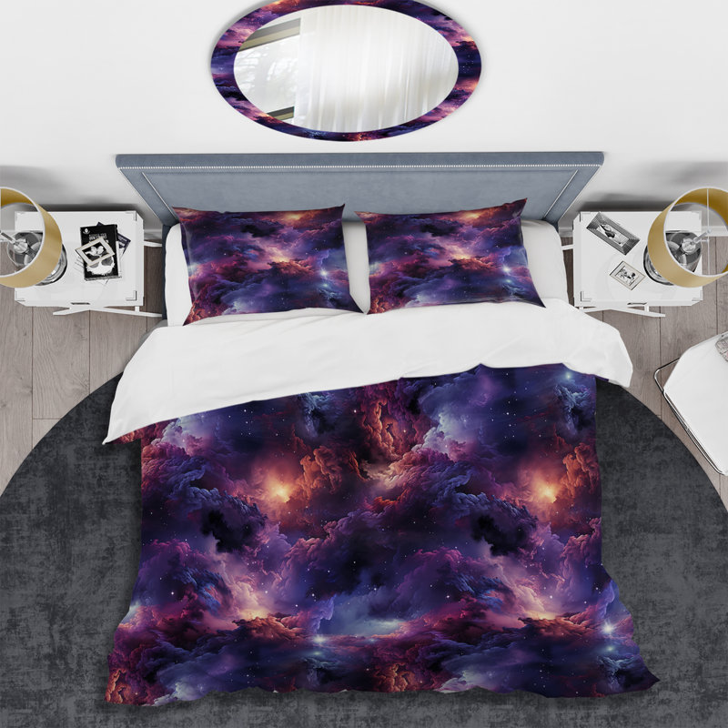 Enchanted Nebula Moody Patterns Duvet Cover, Queen Duvet Cover + 2 Standard Shams
