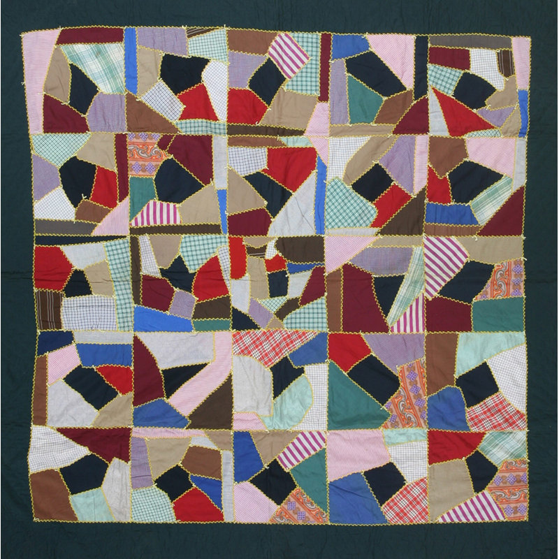 Antique Quilt Allover Geometric Wool Needlework Multicolor Jewel Tones 1920s Rug