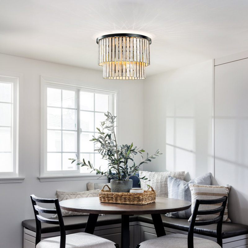 Jenya Matte Black Coastal Natural Capiz Round Flush Mount 5-Light Modern Ceiling Light Fixture