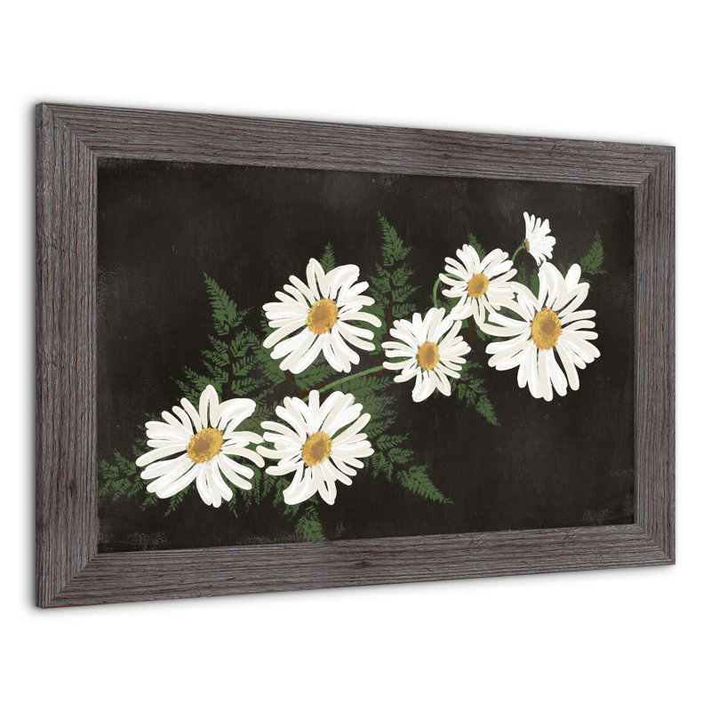 Marguerites sur fond maussade - peinture encadrée, Encadré gris