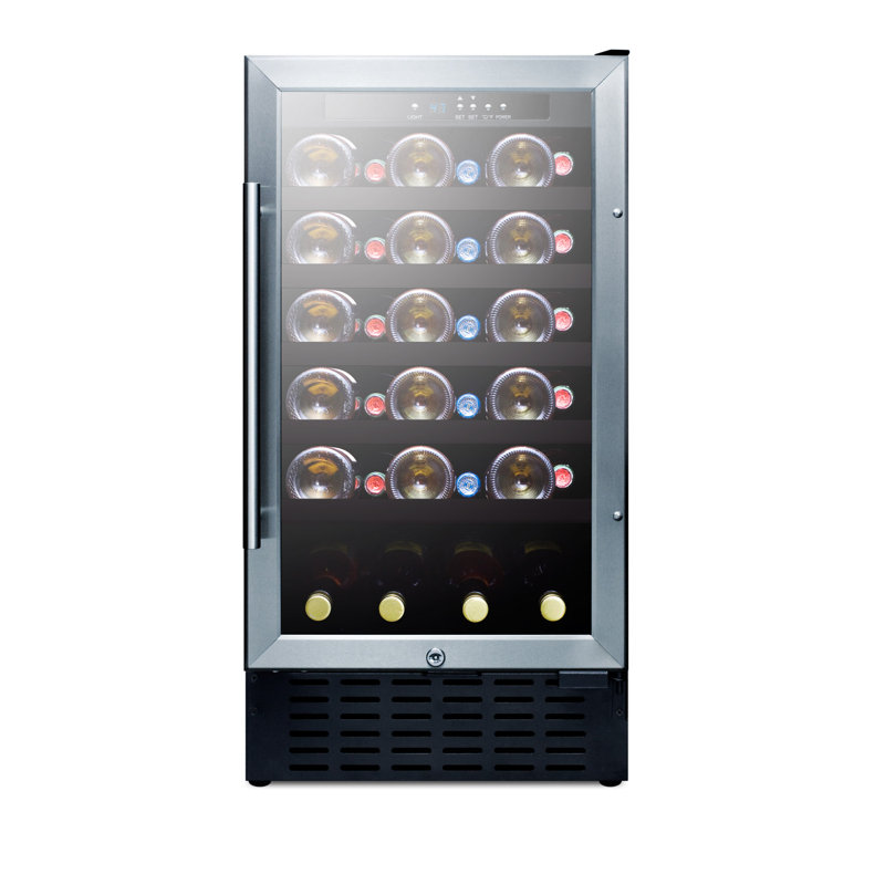 Summit Appliance Single Zone 18'' 34 Bottle Wine Refrigerator with Reversible Door, Black