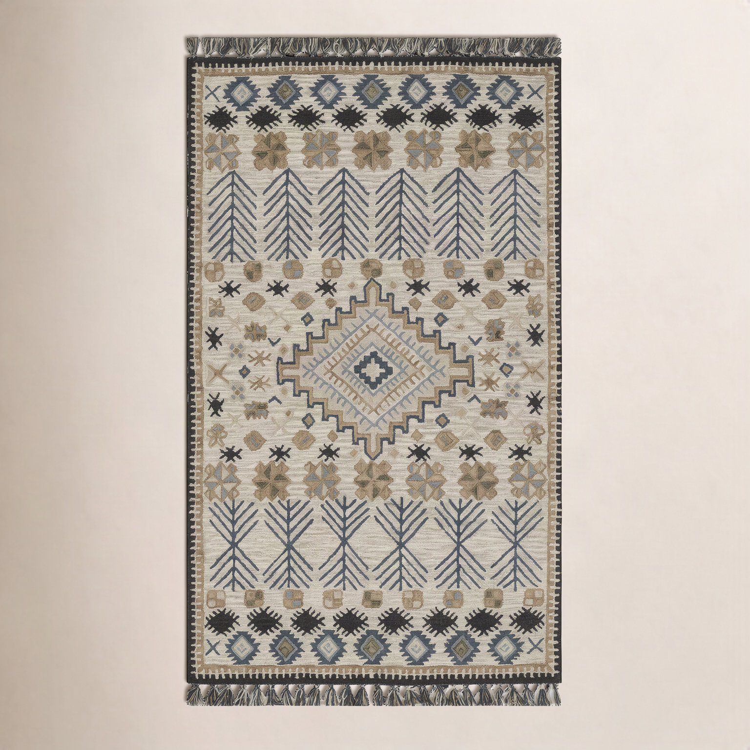 Anine Beige Black Hand-Tufted Wool Rug, Rectangle 2' x 3'